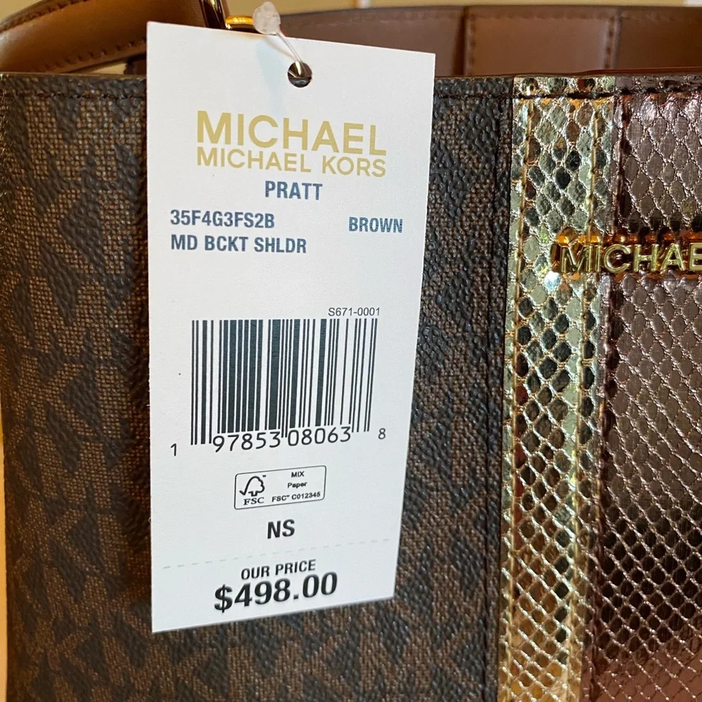 Michael Kors Pratt Medium Signature Logo and Metallic Should…